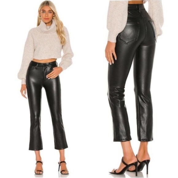 Mother Insider Vegan Leather Ankle Flare Black Pants Size 32 - Picture 15 of 16